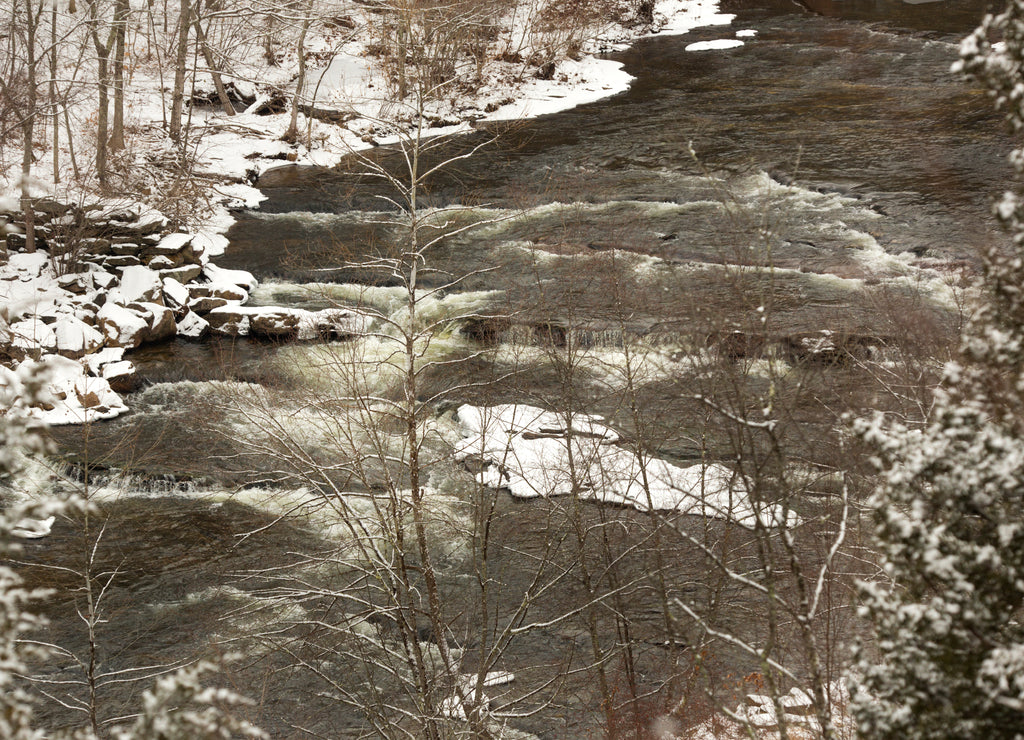 Icy rapids of the Salmon River in Colchester, Connecticut