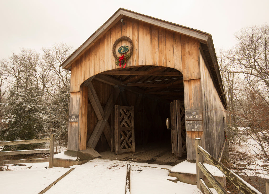 Comstock Covered Bridge over the Salmon River in Colchester, Connecticut