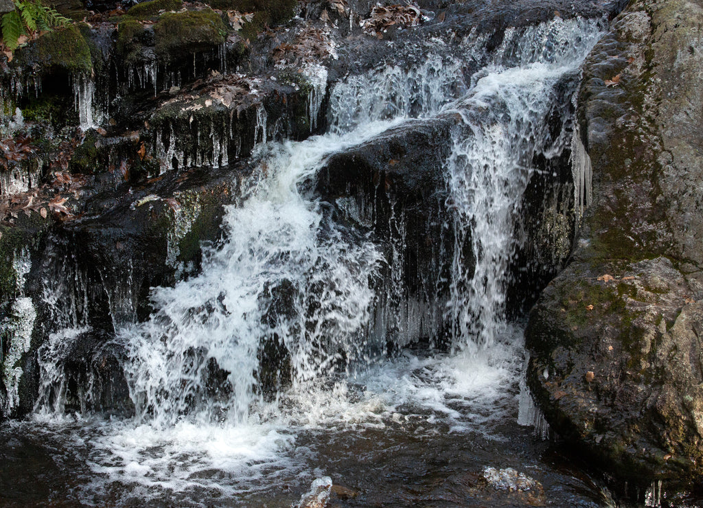 Icy waterfall at Day Pond State Park in Colchester, Connecticut