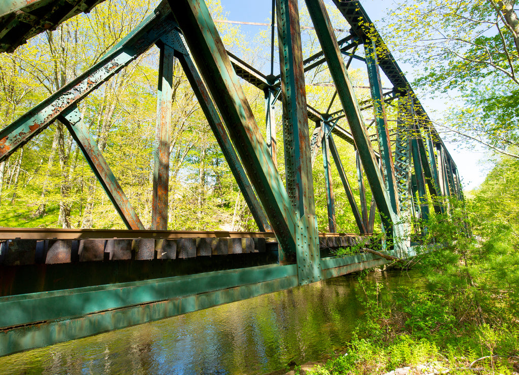 Iron railroad bridge over the Willimantic River in Tolland, Connecticut