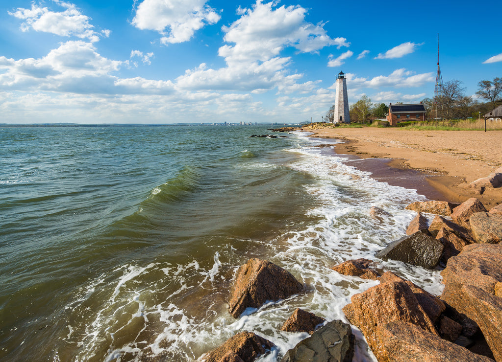 The New Haven Lighthouse, at Lighthouse Point Park in New Haven, Connecticut