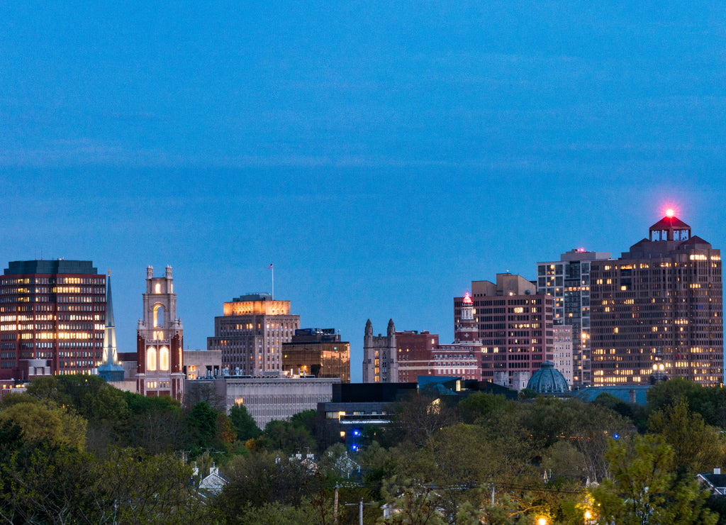 New Haven, Connecticut, USA The city skyline and Yale University