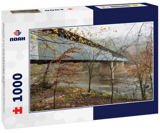 Swann Covered Bridge in Blount County Alabama in the Autumn fog