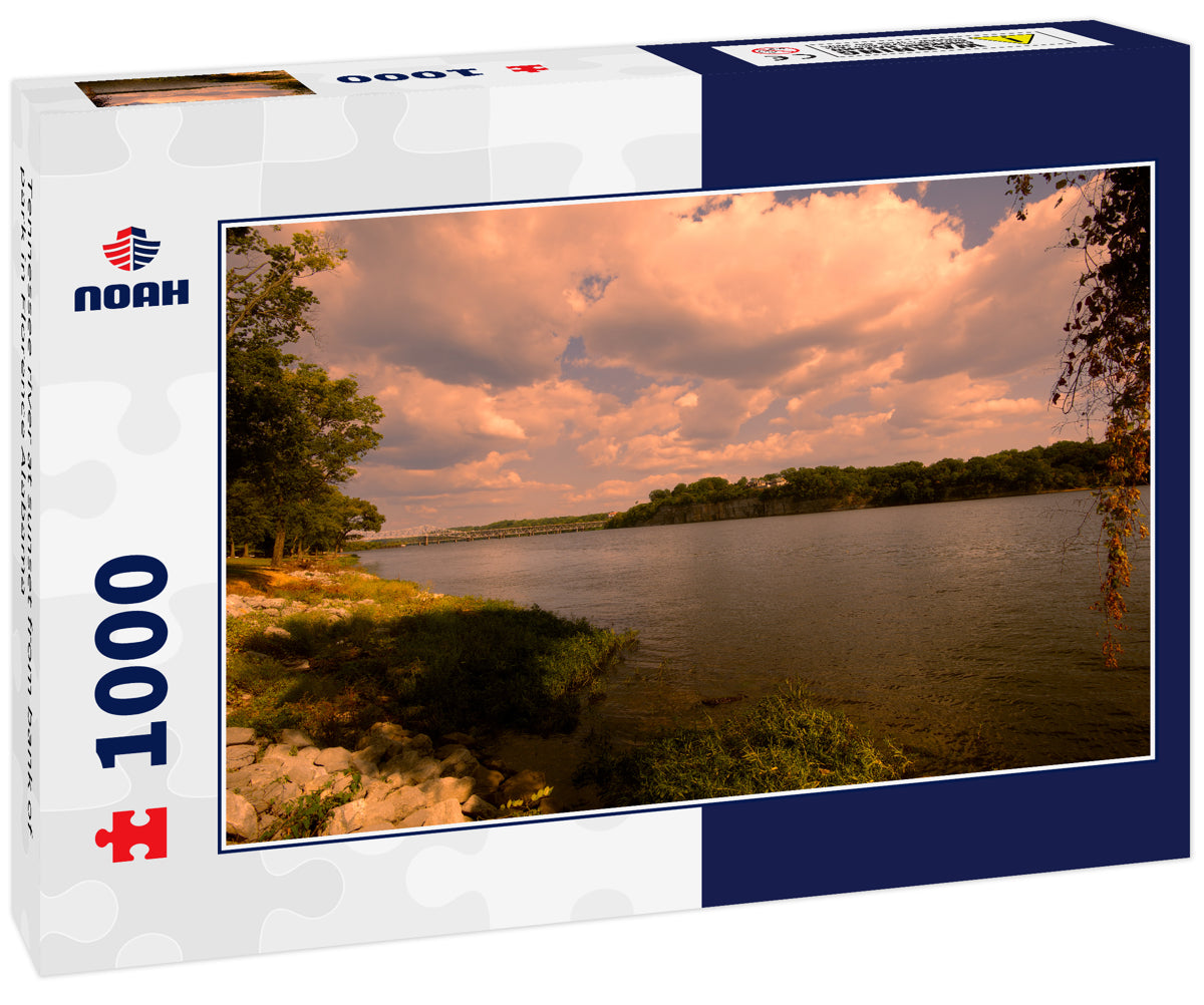 Tennessee river at sunset from bank of park in Florence Alabama