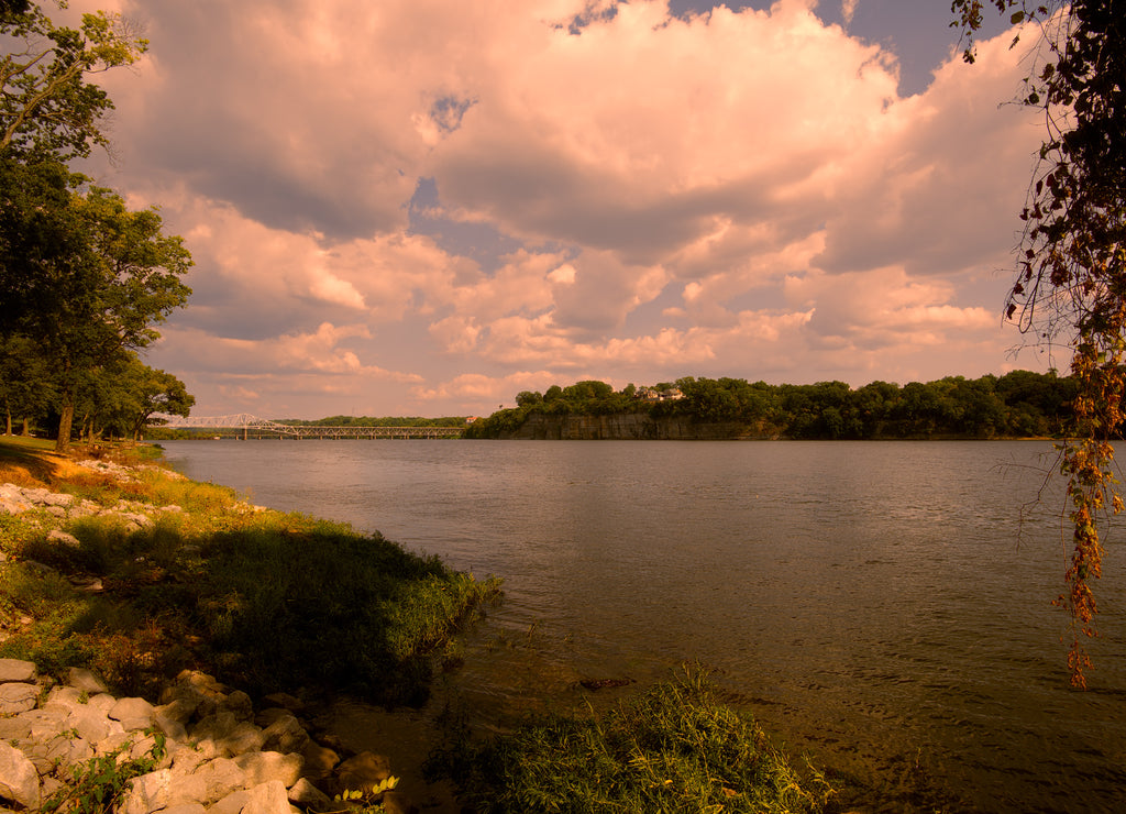 Tennessee river at sunset from bank of park in Florence Alabama