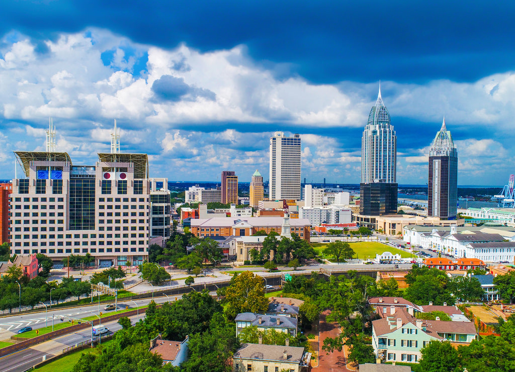 Aerial View of Downtown Mobile, Alabama, USA Skyline