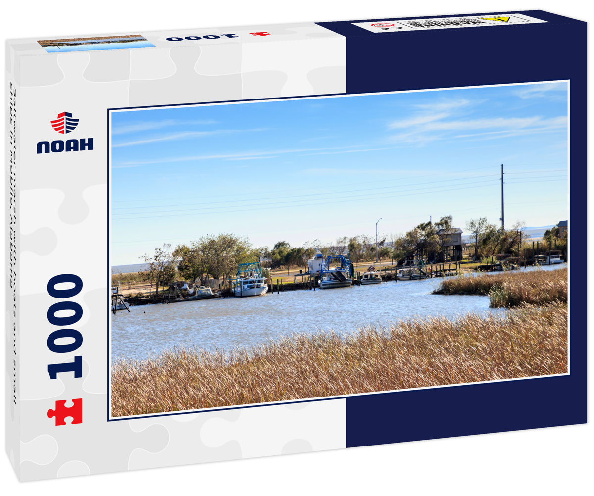 Saltwater marsh with boats and small ships in Mobile, Alabama