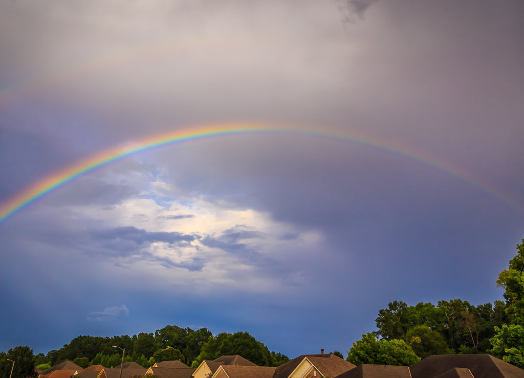 Double Rainbow Over Residential Area: Double Rainbow over residential area after a light rain in Montgomery, Alabama