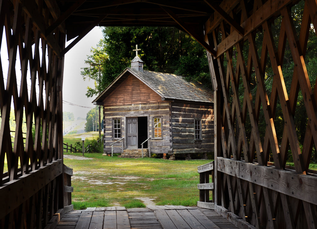 Log house country church in Troy,Alabama