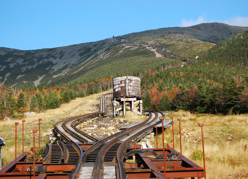 A Cog Train and rail in White Mountains in fall, New Hampshire, USA