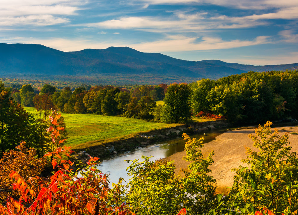 View of the Saco River in Conway, New Hampshire.