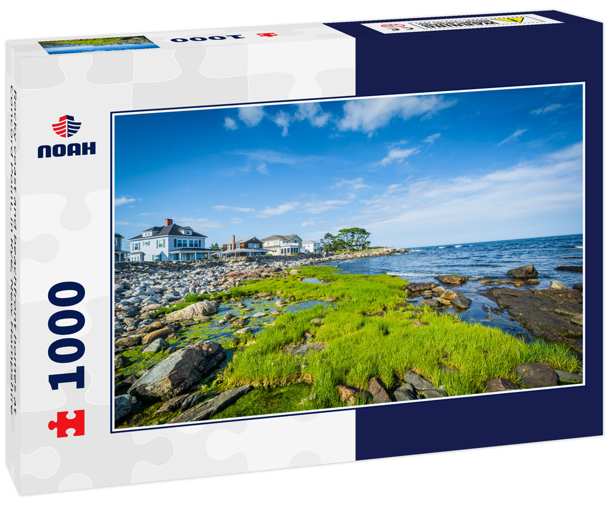 Rocky coast and beachfront homes at Concord Point, in Rye, New Hampshire