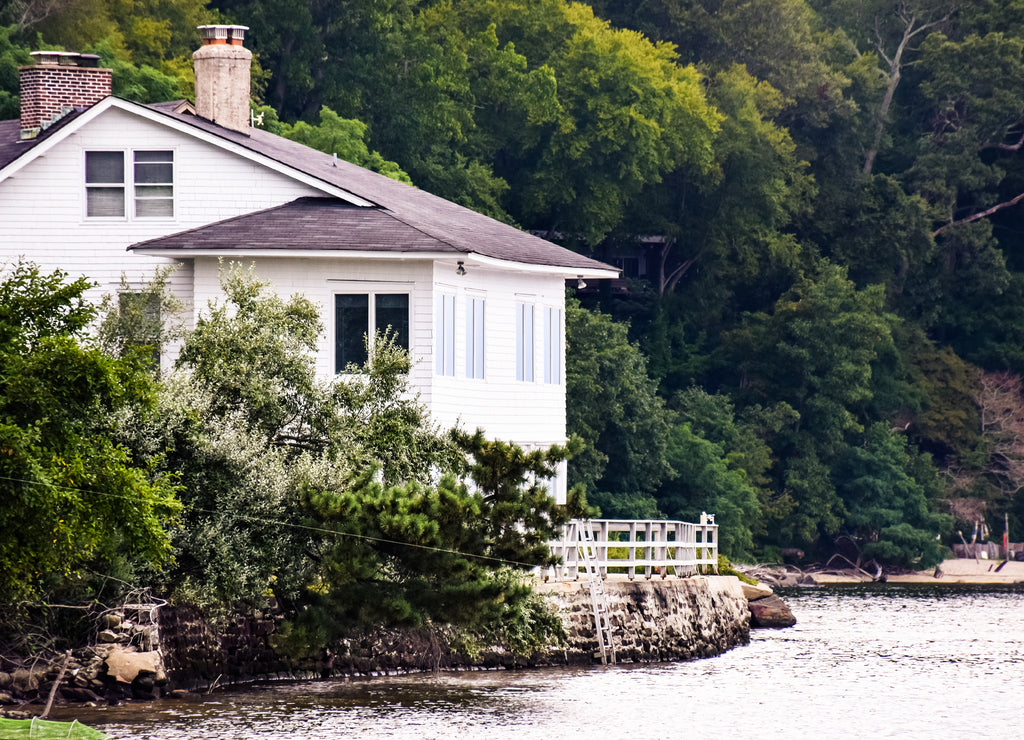 Residential building on the lake. Countryside in New Hampshire, New England, USA