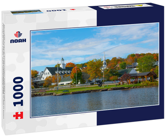 Meredith historic town center and Mill Falls Marketplace by the Lake Winnipesaukee in fall in town center of Meredith, New Hampshire, USA