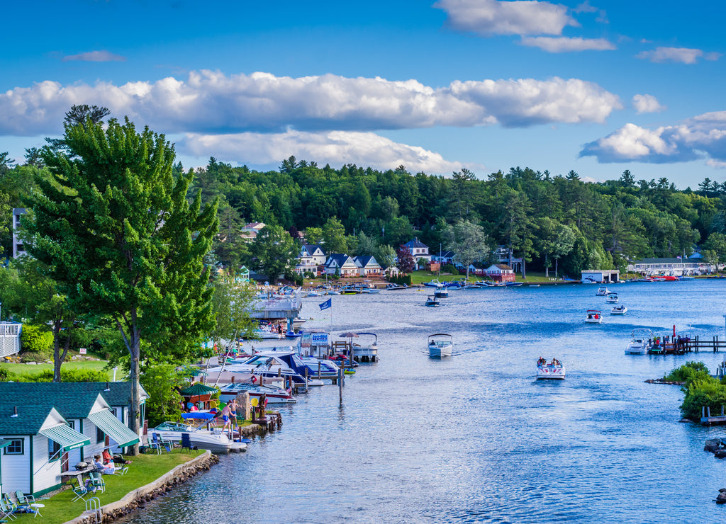 View of boats in Paugus Bay, in Weirs Beach, Laconia, New Hampshire