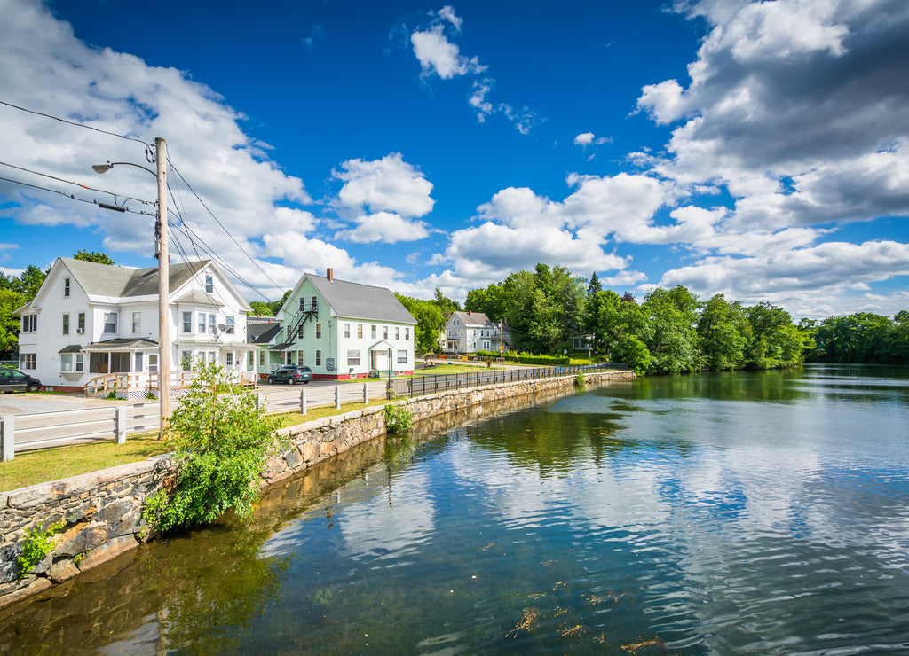 Houses along the Winnipesaukee River, in Laconia, New Hampshire