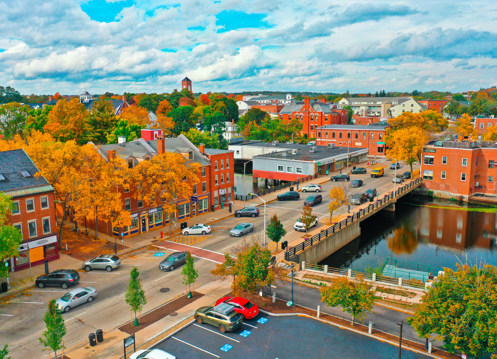 Aerial Drone Photography Of Downtown Dover, New Hampshire (New Hampshire) During The Fall Foliage Season