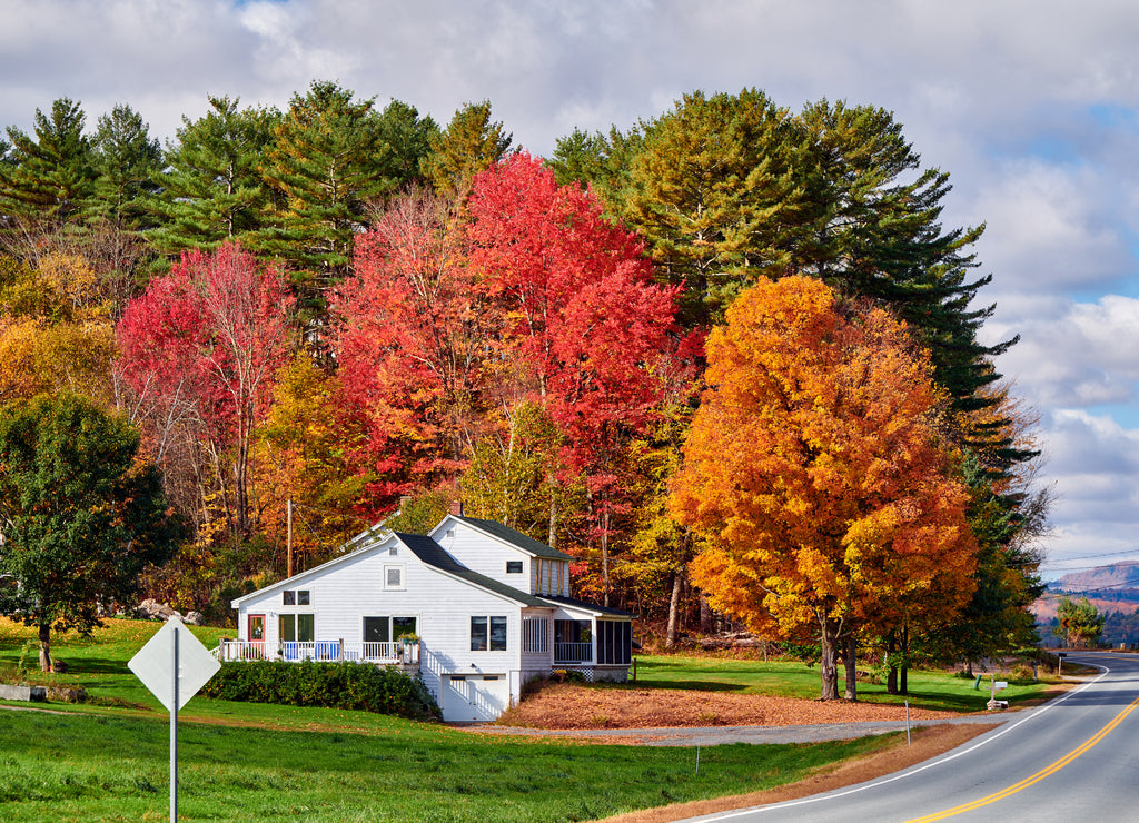 Highway at sunny autumn day in New Hampshire, USA