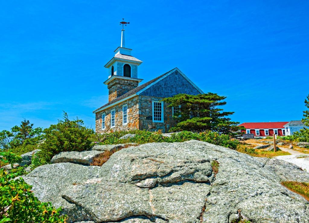 Gosport Chapel on the Star Island, one of the Isles of Shoals, New Hampshire. Island was settled in the early of 17th century by fishermen