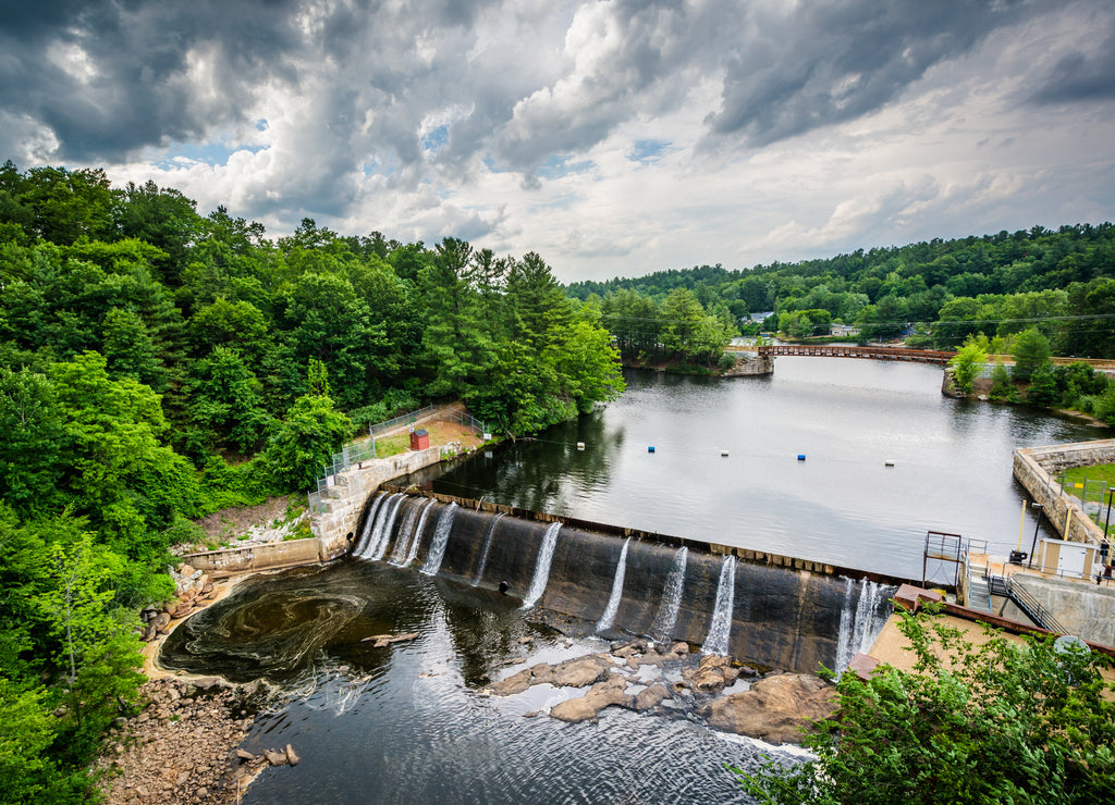 View of a dam on the Piscataquog River, from the Pinard Street B, New Hampshire