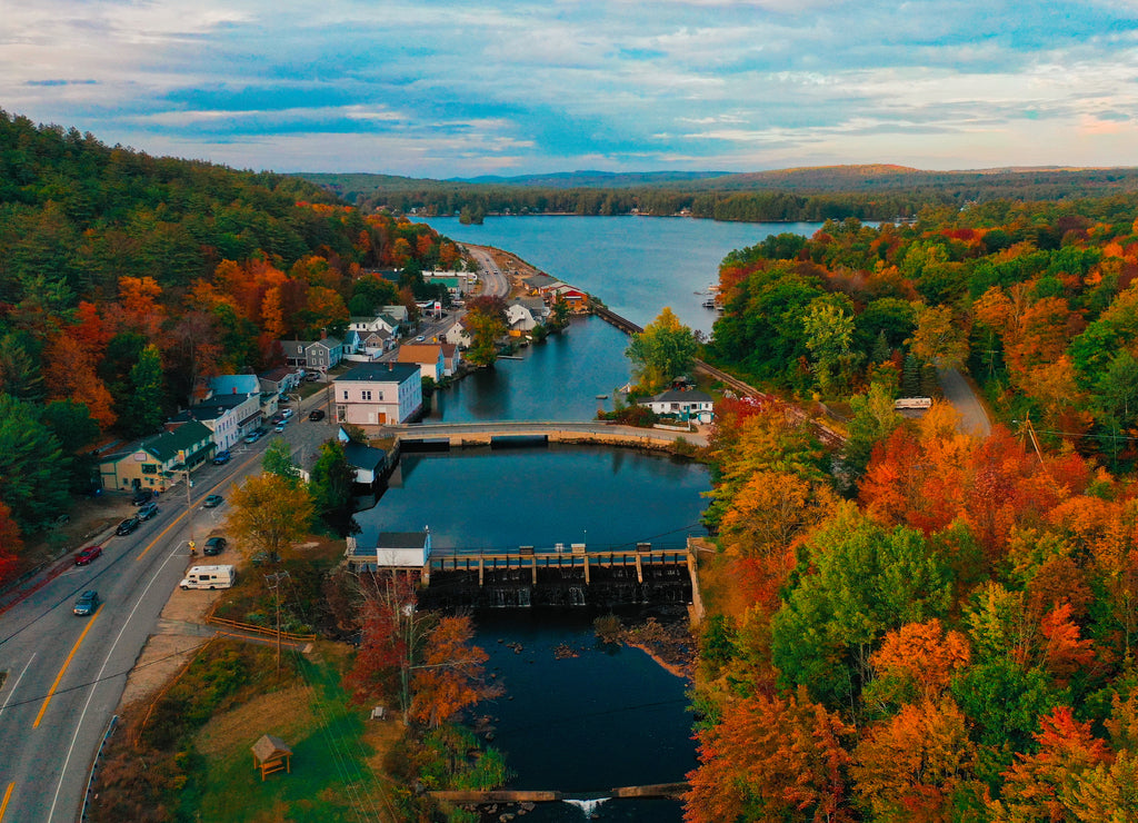 Aerial Drone Photography Of Downtown Milton, New Hampshire (New Hampshire) During The Fall Foliage Season