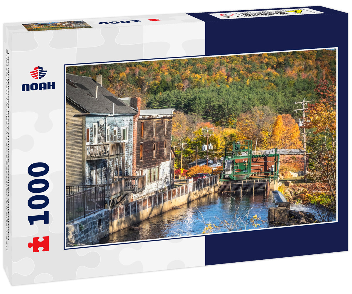 The Newfound River running through downtown Bristol, New Hampshire on a beautiful fall afternoon