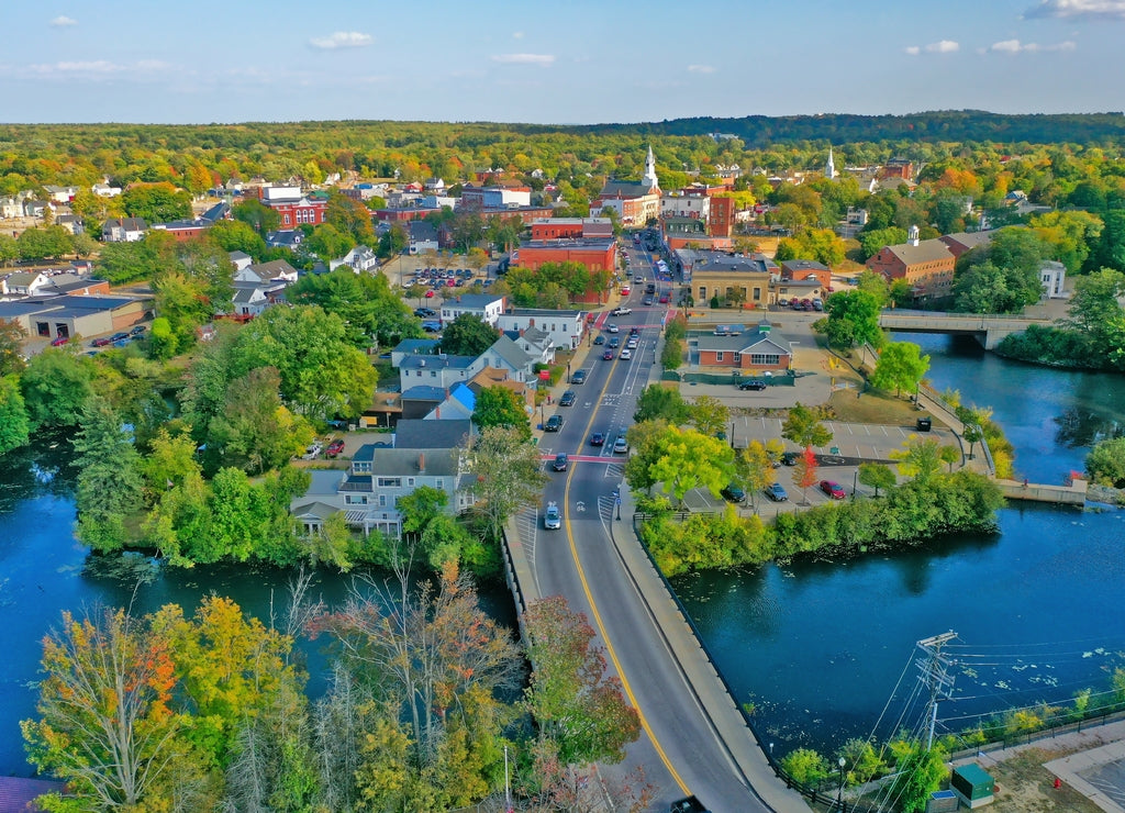 Aerial Drone Photography Of Downtown Rochester, New Hampshire during The Fall