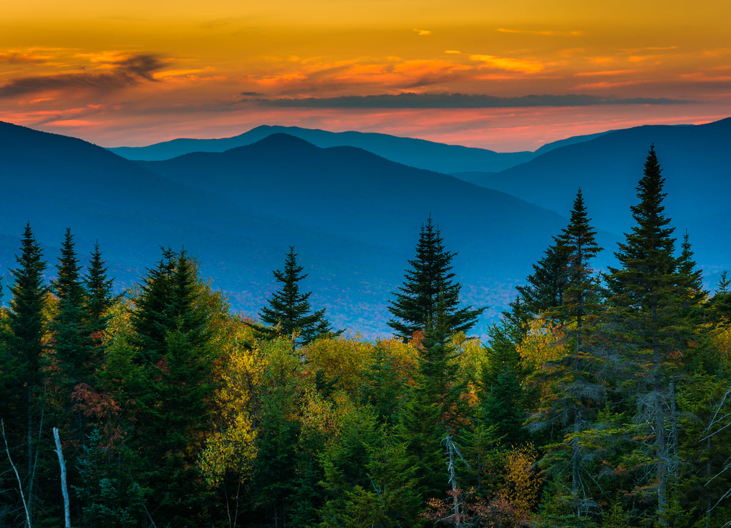 Sunset from Kancamagus Pass, on the Kancamagus Highway in White Mountains, New Hampshire