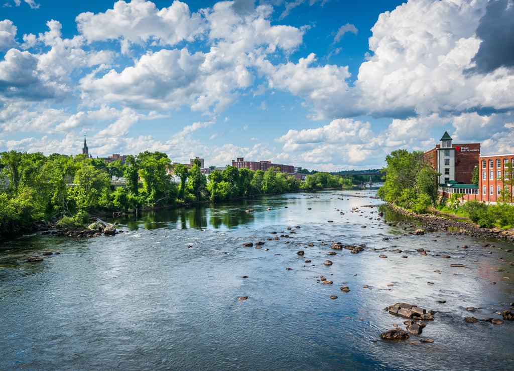 View of the Merrimack River, in downtown Manchester, New Hampshire