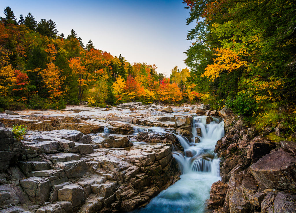 Autumn color and waterfall at Rocky Gorge, on the Kancamagus Highway, New Hampshire