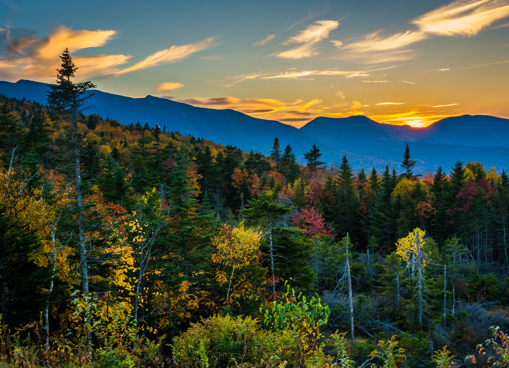 Sunset from Kancamagus Pass, on the Kancamagus Highway in White Mountains, New Hampshire