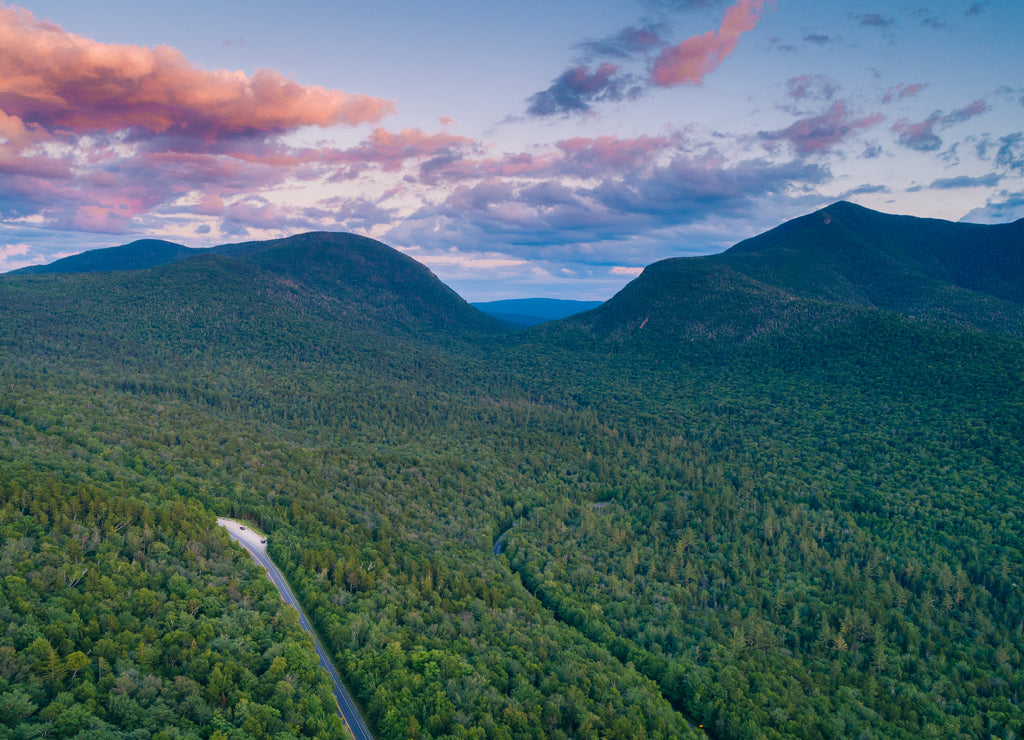 View of the Kancamagus Highway at sunset, in White Mountains National Forest, New Hampshire
