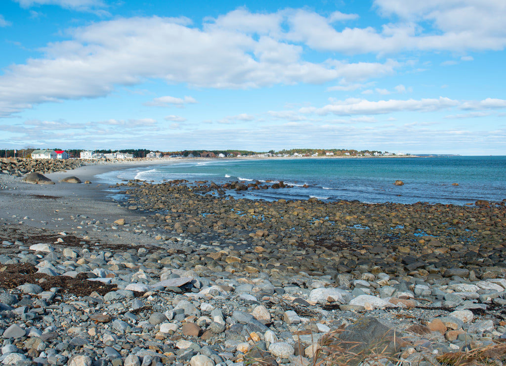 Rocky beach at Rye Harbor State Park in Rye, New Hampshire, USA