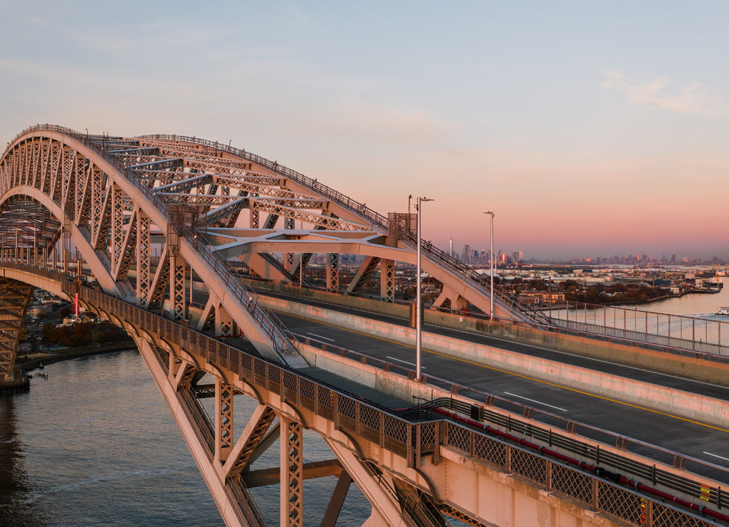 Historic Bayonne Suspended Arch Bridge over Kill Van Kull at Sunset - New Jersey & NY Route 440 - Bayonne, New Jersey & Staten Island, New York City, New York