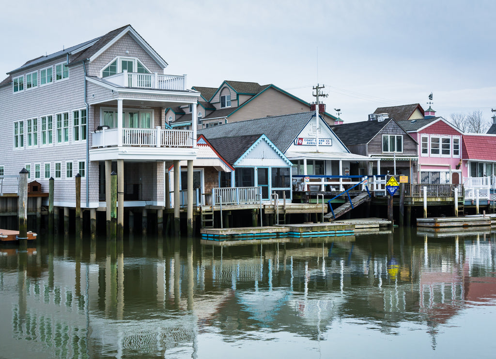 Houses along Cape May Harbor, in Cape May, New Jersey