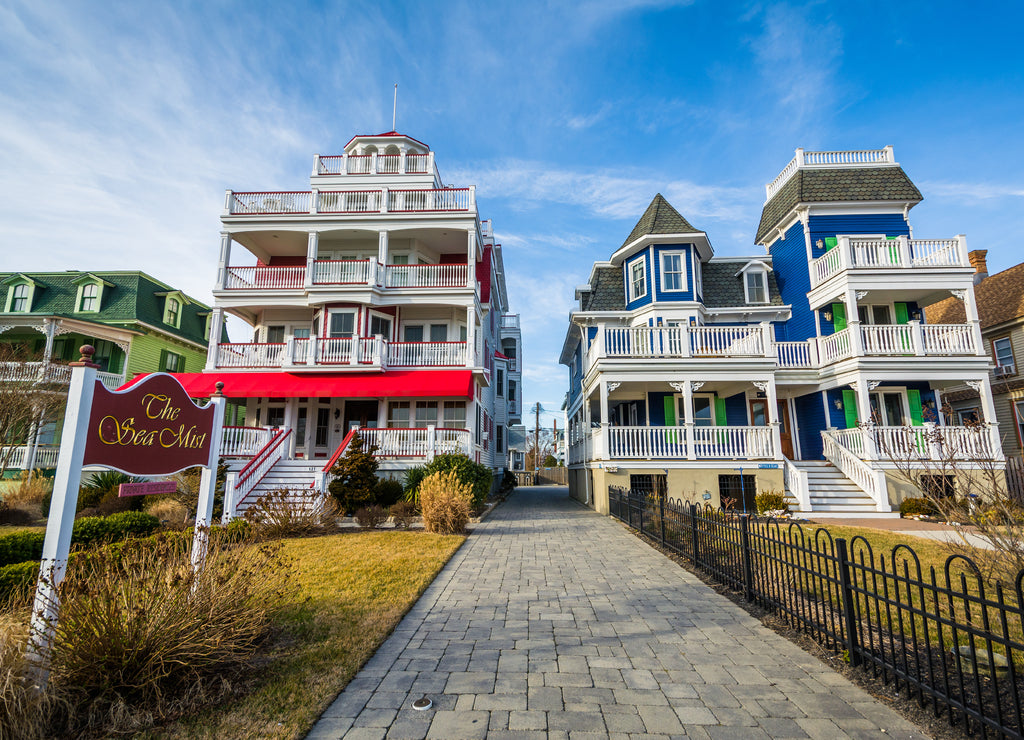 Houses along Beach Avenue, in Cape May, New Jersey