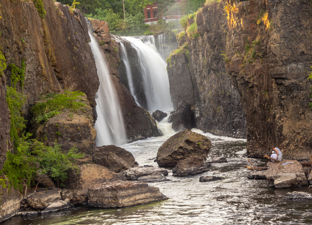 Paterson, New Jersey / USA - 7/29/20: Paterson Great Falls on the Passaic River in the city of Paterson in Passaic County