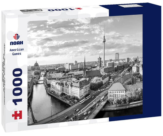 Noah Jigsaw Puzzle Albany, New York, USA downtown city skyline at dusk in black white 1000 pieces