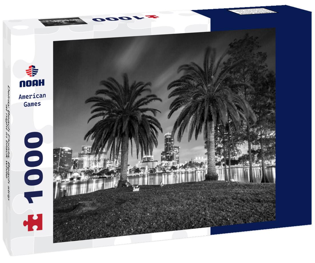 Noah Jigsaw Puzzle Delray Beach Florida, Beach strip at night in black white 1000 pieces