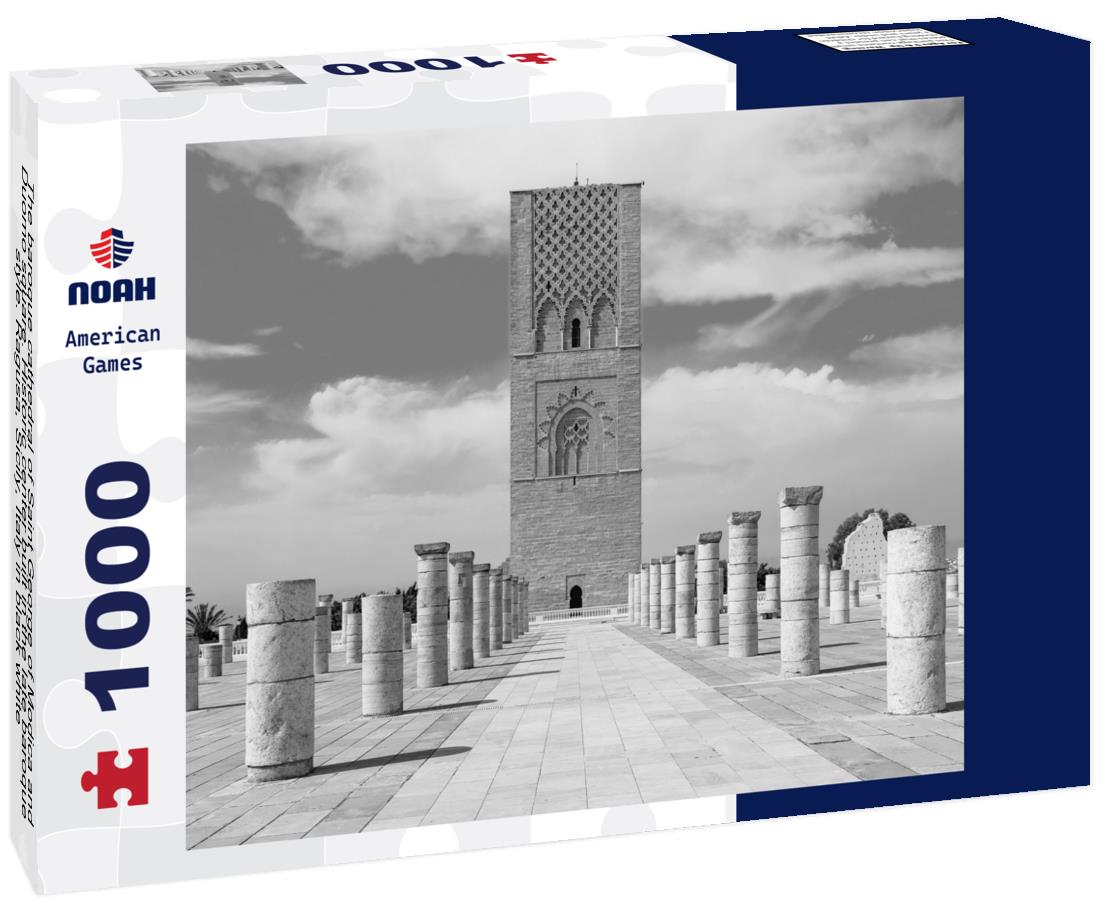 Noah Jigsaw Puzzle The baroque cathedral of Saint George of Modica and Duomo square. Historic center built in the late baroque style. Ragusa, Sicily, Italy in black white 1000 pieces