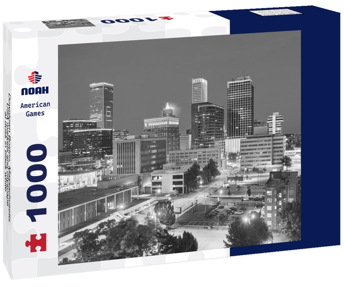 Noah Jigsaw Puzzle Downtown Boston, Massachusetts, USA markets and cityscape at dusk in black white 1000 pieces
