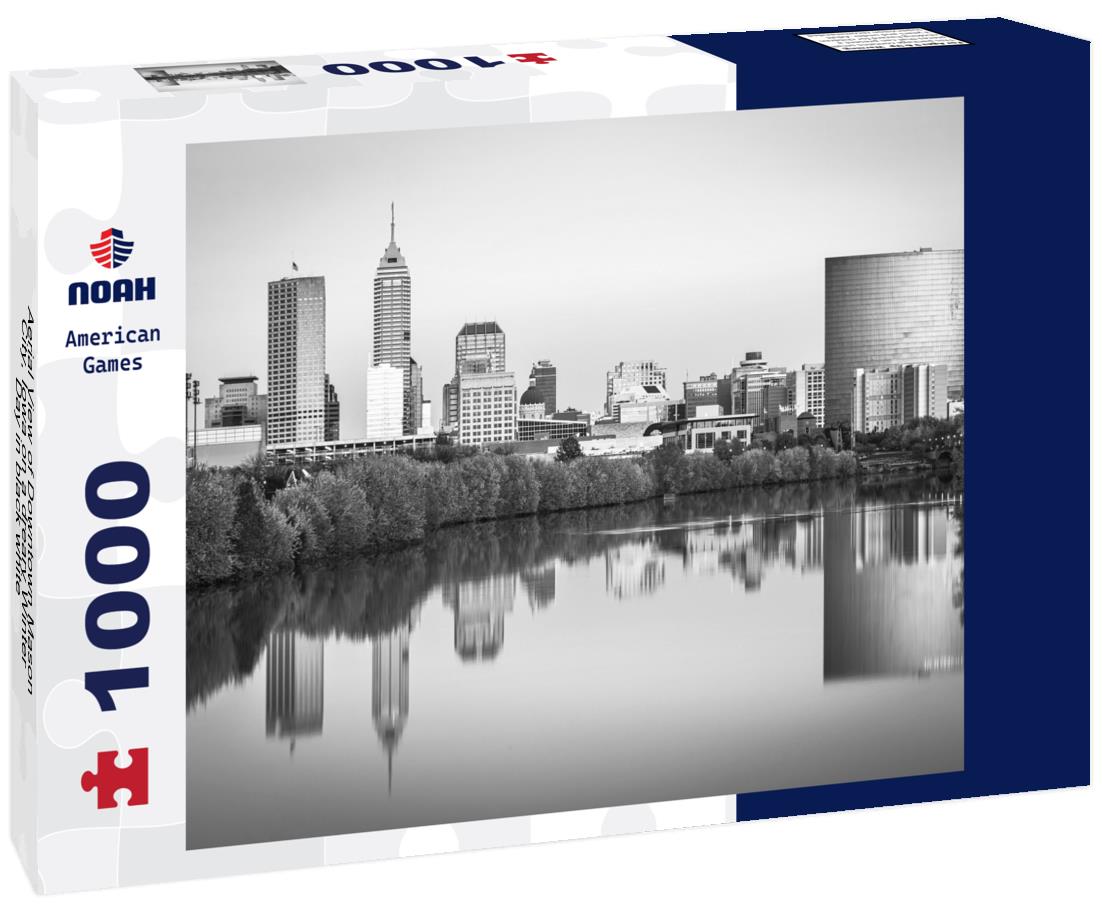 Noah Jigsaw Puzzle Aerial View of Downtown Mason City, Iowa on a dreary Winter Day in black white 1000 pieces