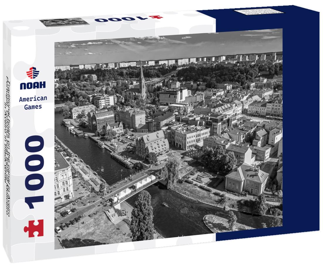 Noah Jigsaw Puzzle Traditional boats on the canal in Aveiro, Portugal. Colorful boat trips of Moliceiro in Aveiro in black white 1000 pieces