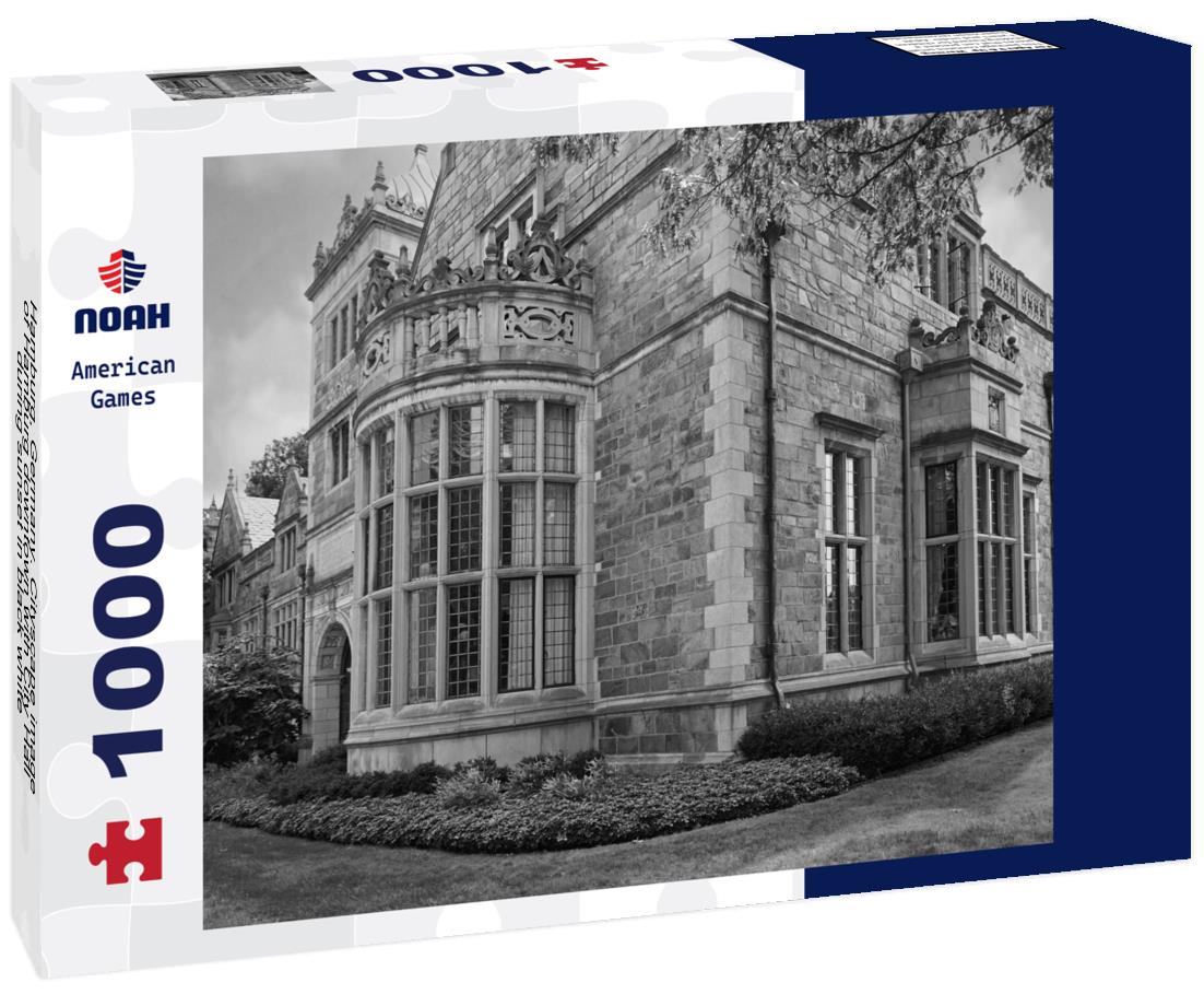 Noah Jigsaw Puzzle Hamburg, Germany. Cityscape image of Hamburg downtown with City Hall during sunset in black white 1000 pieces