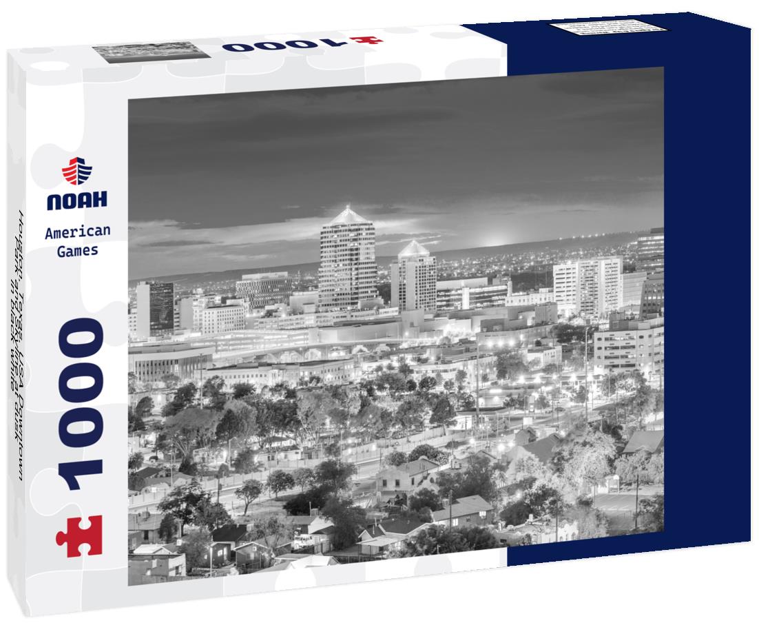 Noah Jigsaw Puzzle Houston, Texas, USA Downtown Park and Skyline at dusk in black white 1000 pieces