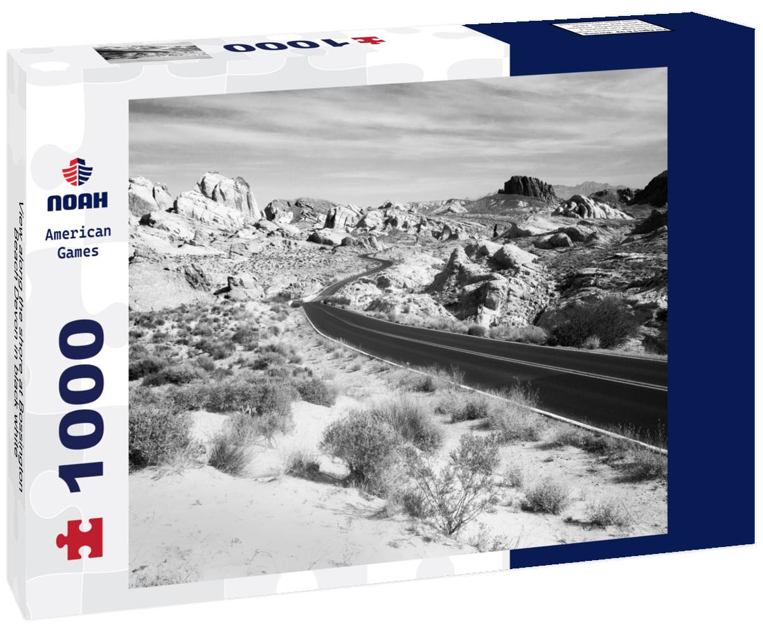 Noah Jigsaw Puzzle View along the shore at Bossington Beach Devon in black white 1000 pieces