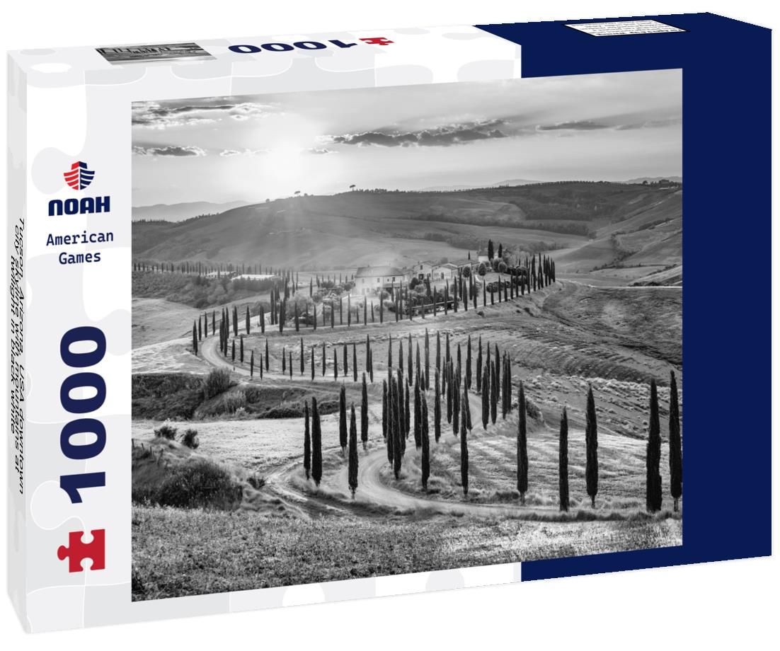 Noah Jigsaw Puzzle Tucson, Arizona, USA downtown city skyline with mountains at twilight in black white 1000 pieces