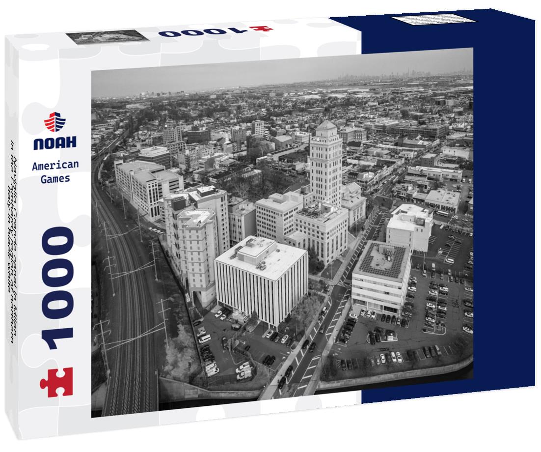 Noah Jigsaw Puzzle Naviglio Grande canal in Milan in the Lombardy region of northern Italy in black white 1000 pieces