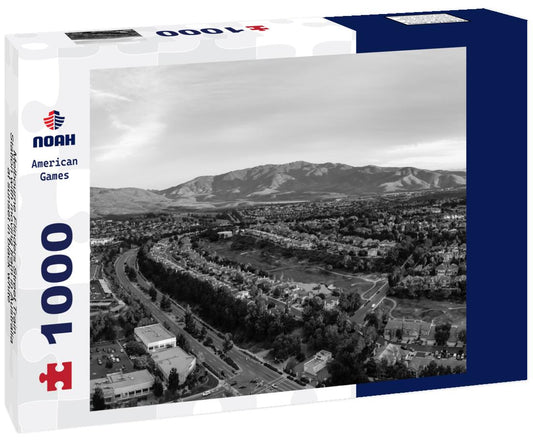 Noah Jigsaw Puzzle Melbourne Flinders Street Train Station with moving tram in Australia at sunset in black white 1000 pieces