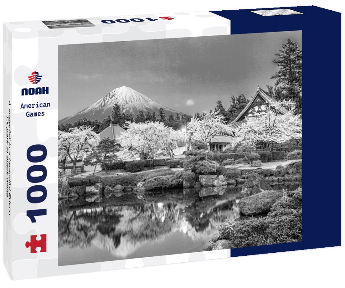 Noah Jigsaw Puzzle A waterfall in a beautiful Frisco, TX park in black white 1000 pieces